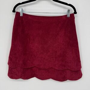 ARYEH FAUX SUEDE TIERED SCALLOPED MINI SKIRT MEDIUM NWT WINE